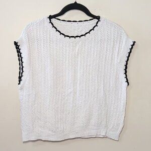 White Knit Sweater Tank with Black Trim Cotton Blend Coquette Women's Size S